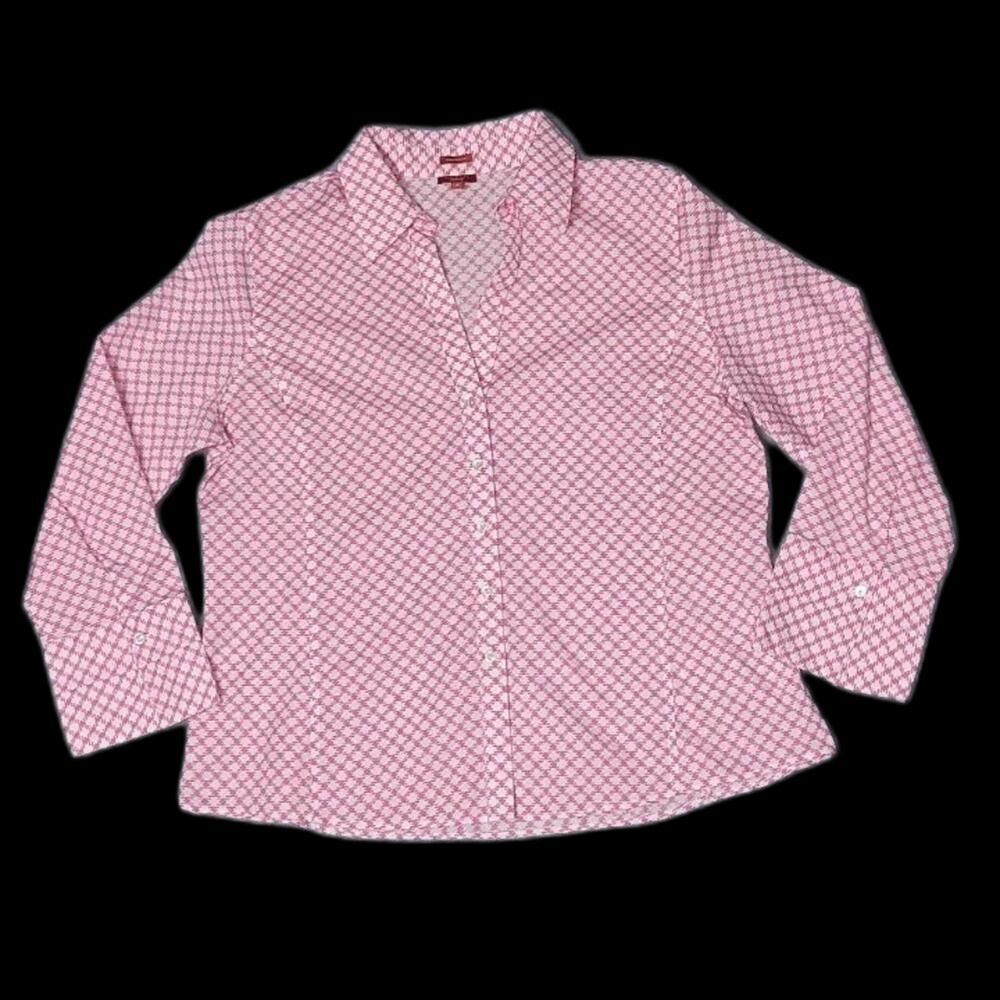 Talbots Wrinkle Restitant Long Sleeve Button Up Womens Size 18 V Neck Pink...
